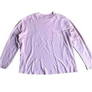 Garnet Hill Weekender Mock Neck Tee Large Pink Pima Cotton Long Sleeve Pocket